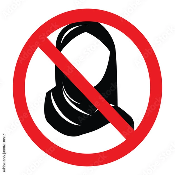 Fototapeta A red prohibition sign with a black hijab symbol, indicating a ban or restriction