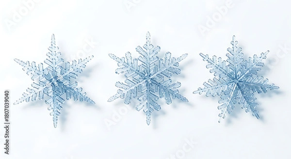 Obraz Elegant depiction of three intricate snowflakes against a pristine white background
