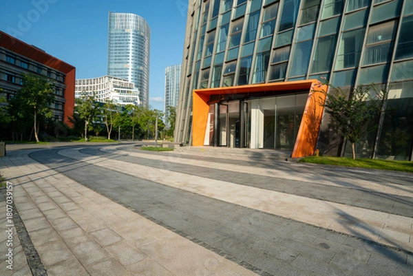 Fototapeta Square and modern office buildings in a business technology park