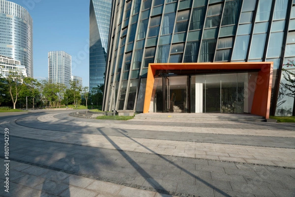 Fototapeta Square and modern office buildings in a business technology park