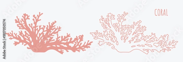 Obraz Coral. Two silhouettes of a pink coral branch. Vector illustration isolated on a light gray background. Decor, design element.