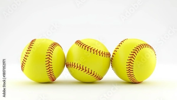 Obraz Three Yellow Softballs on White Background