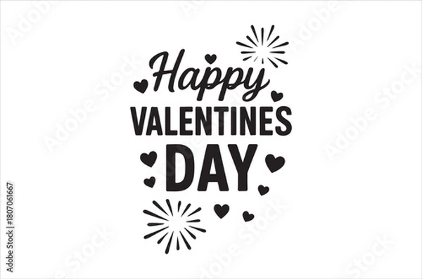 Fototapeta Happy valentines day lettering with hearts and sparkling elements design