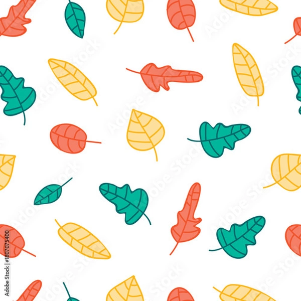 Fototapeta Autumn seamless pattern with doodle leaves for wallpaper scrapbook packaging textile print or wrapping paper