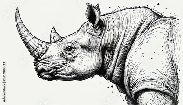 Fototapeta Powerful rhino portrait with bold lines, strength and resilience for conservation campaigns or wildlife documentaries, graphic design element
