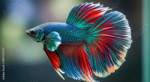 Fototapeta Majestic Siamese Fighting Fish Showcase: Intricate Patterns and Vibrant Hues Reflecting a Captivating Aquatic Symphony in High Detail and Clarity,