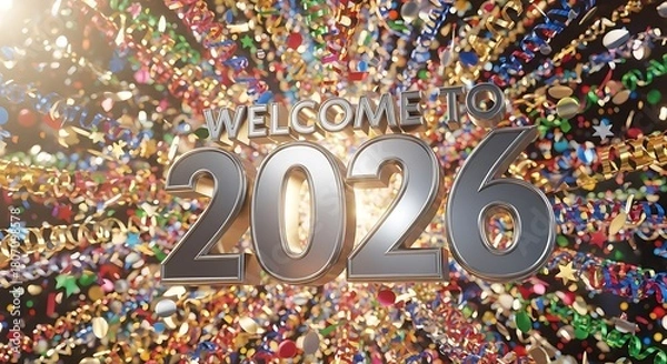 Fototapeta Welcome to the year two thousand and twenty six with confetti