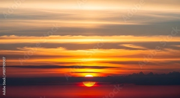 Obraz Vibrant sunset over the ocean with dramatic clouds and reflections