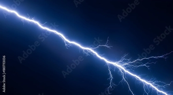 Obraz Bright blue lightning bolt strikes across a dark night sky