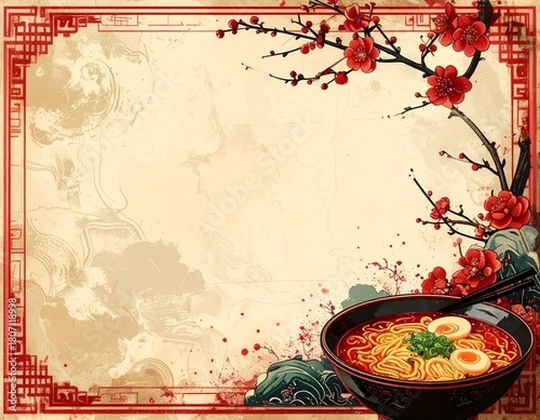 Obraz ラーメンと中華風背景素材