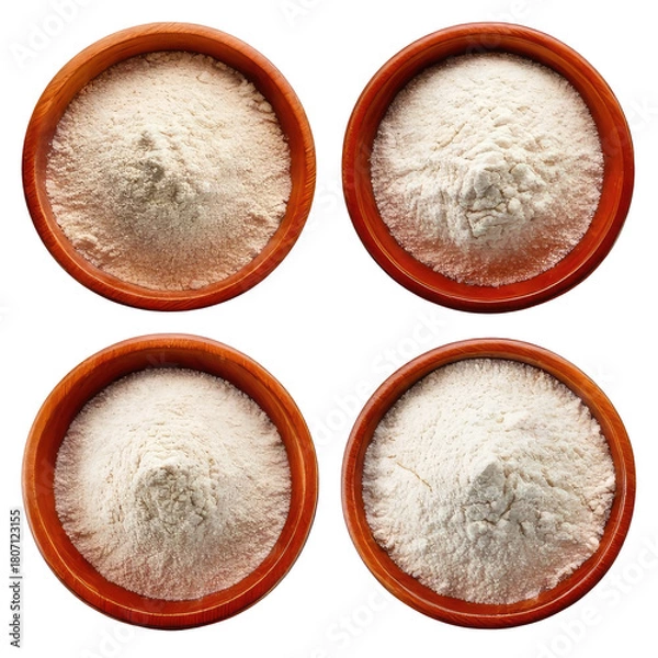 Obraz Four round bowls filled with white powder, top view