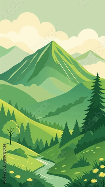 Obraz Mountain landscape with river and forest