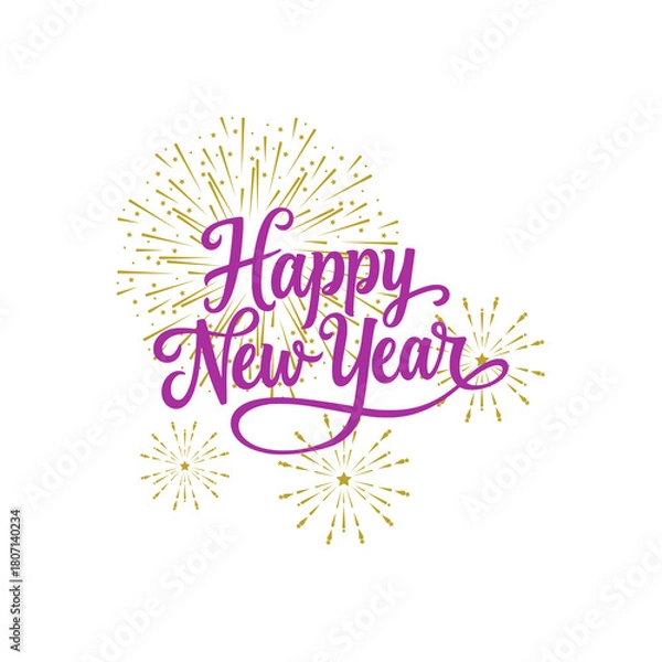 Obraz Happy new year calligraphy with fireworks isolated on white background