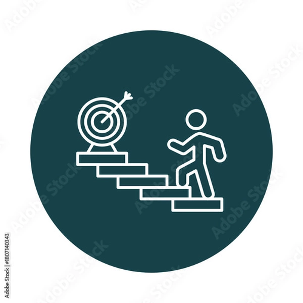 Obraz Illustration of a person climbing stairs towards a target on a white background isolated on white background