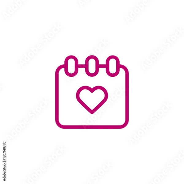 Obraz Pink heart icon on a calendar page symbolizing a special date or anniversary isolated on white background