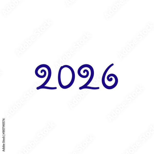 Obraz The year 2026 written in a decorative font on a white circle isolated on white background