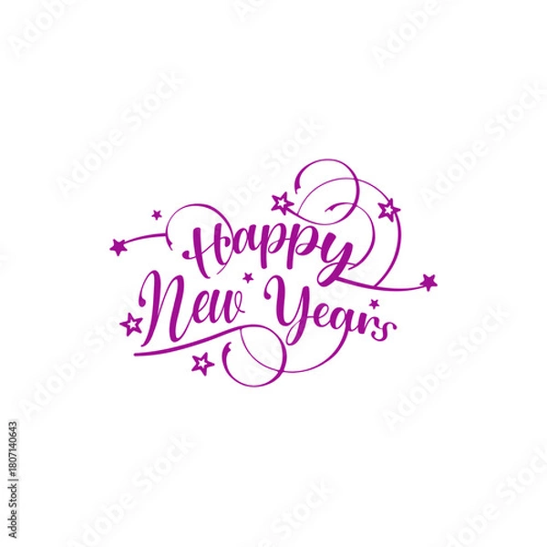 Obraz Happy new year text with stars and swirls isolated on white background