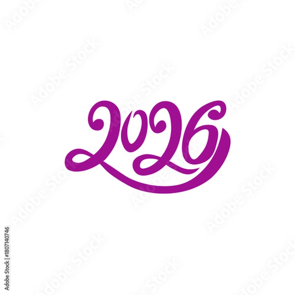 Obraz Purple handwritten calligraphy number 2026 isolated on white background