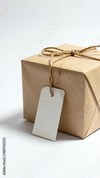 Obraz Gift packaging with a blank tag for personalization.