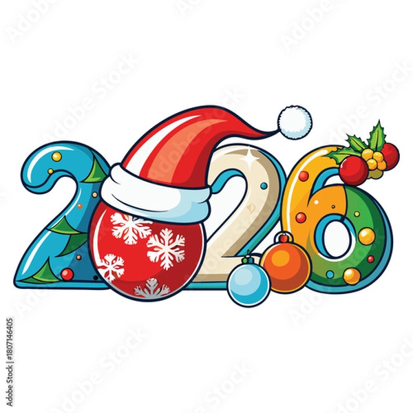 Obraz Festive 2026 New Year's Design with Christmas Decorations