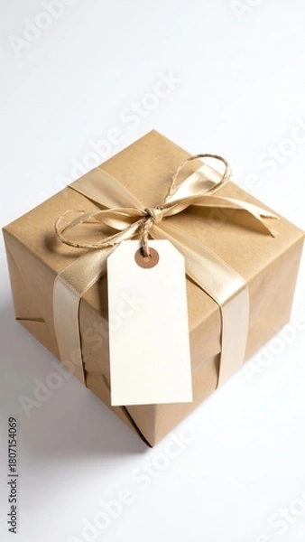 Obraz Elegant gift box with blank tag for personalization.