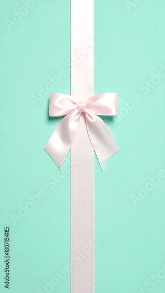 Obraz Elegant gift box with pink ribbon on blue background.