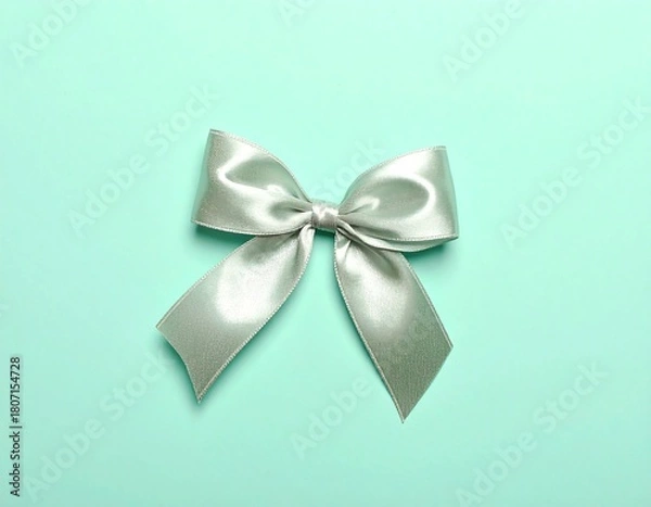 Obraz Elegant silver bow on a soft mint background.