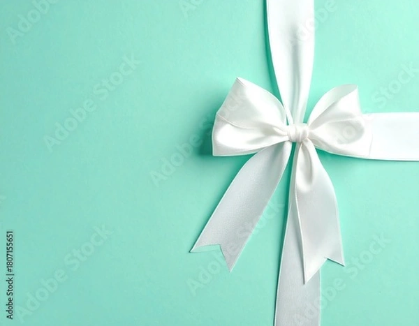 Obraz Elegant white ribbon on teal background.