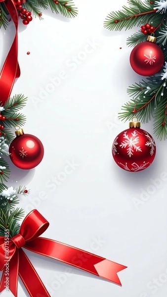 Obraz Festive Christmas decoration with red ornaments.