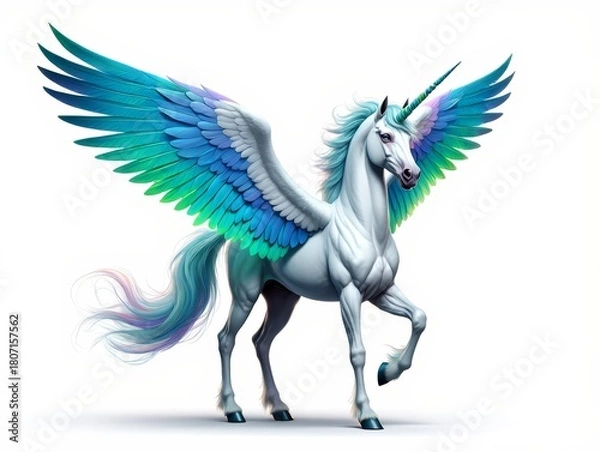 Fototapeta Majestic Pegasus with iridescent plumage - Fantasy Creature Illustration