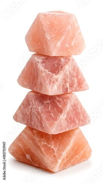 Fototapeta Stack of four himalayan pink salt bricks on white 