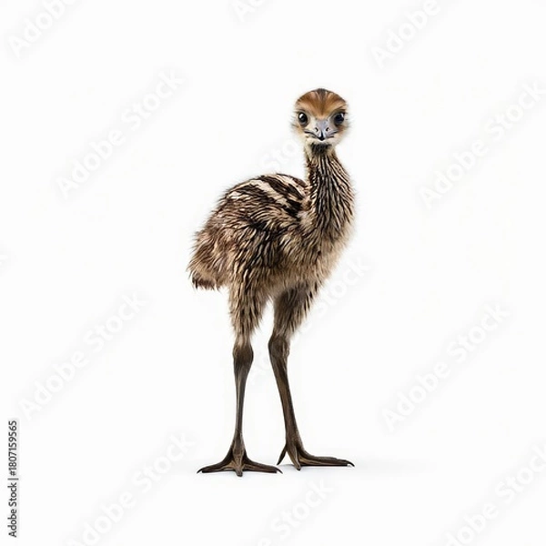 Fototapeta Curious Baby Emu Standing on White Background