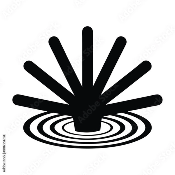 Fototapeta Stylized Black Silhouette of Water Spraying from a Fountain on a White Background with Concentric Ripples, Simple, Minimalist Icon                    