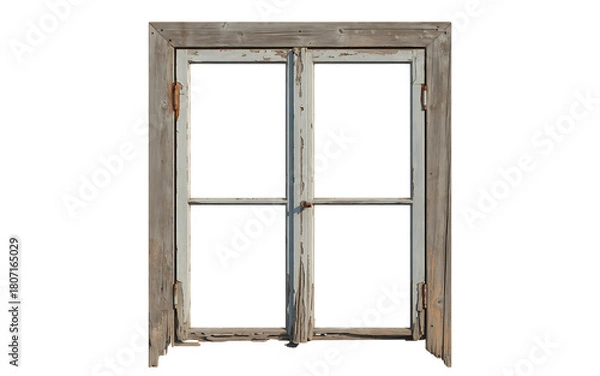 Fototapeta Weathered and worn double door frame isolated on black background