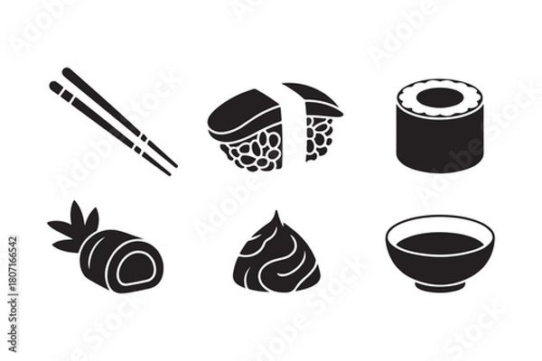 Obraz Stylized black and white sushi and chopsticks illustration