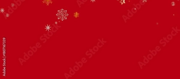 Fototapeta Festive red Christmas background features snowflakes and stars perfect for holiday designs, winter greetings and celebratory projects