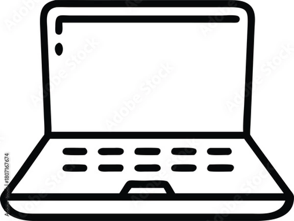 Obraz Minimalist Laptop Line Icon for Digital Workspace Designs, Simple Electronic Device Illustration, Black and White Outline                             