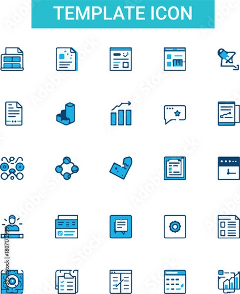 Obraz Template Icon Set layout, diagram, form, wireframe, table, grid, layers. Solid vector icons for design and document
