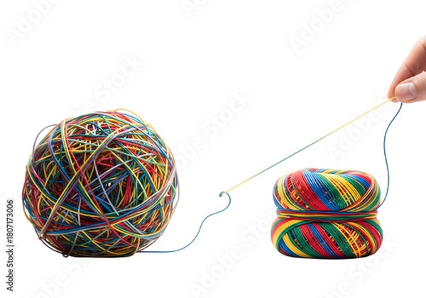 Fototapeta Tangled rubber bands linking together concept