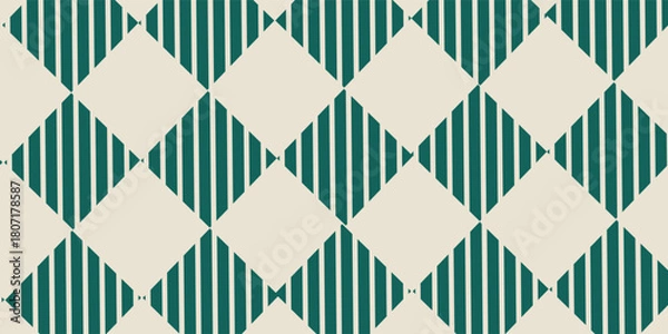 Fototapeta Seamless vector pattern with dark green gingham plaid texture, vintage country textile design, classic woven check background, decorative geometric retro style, rustic picnic or wrapping theme