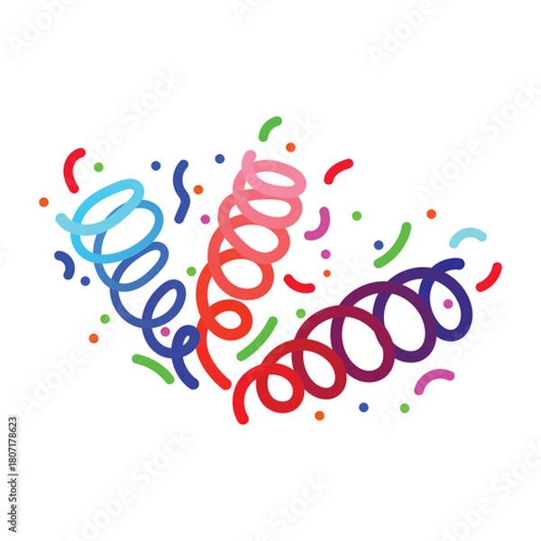 Fototapeta Colorful confetti and streamers falling for a festive celebration background design