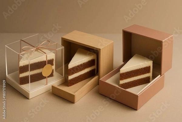 Obraz Elegant Chocolate Cake Slices in Premium Packaging