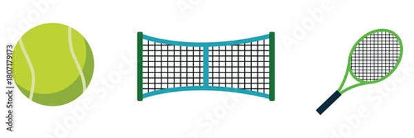 Obraz Tennis Equipment Illustration Featuring Ball, Net, and Racket Elements