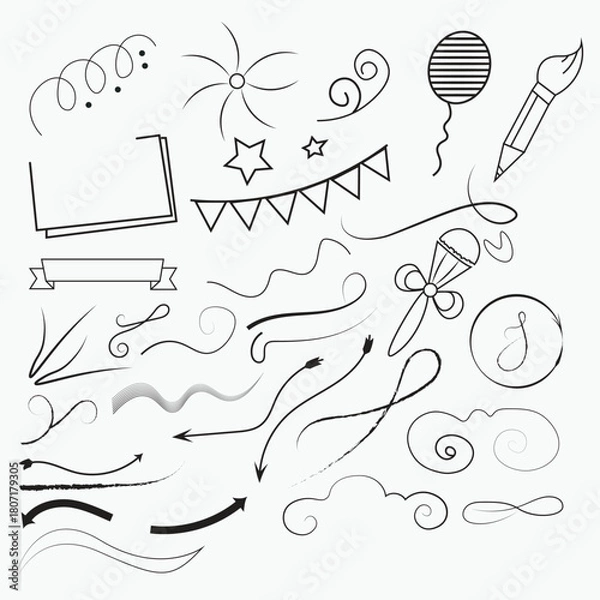 Obraz Hand Drawn Doodle Elements Set – Arrows, Swirls, Frames, Banners & Decorative Lines