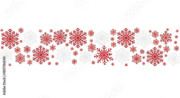 Fototapeta A seamless pattern of red and white snowflakes on a white background