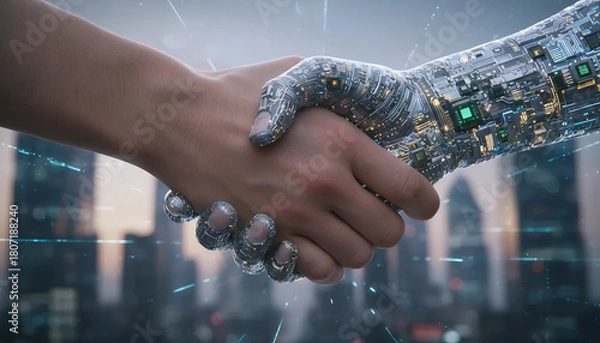 Fototapeta Human-Robot Partnership | AI Collaboration & Future Workforce | Trust, Integration & Tech Evolution

