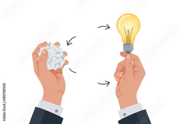 Fototapeta Crumpled paper transforming to brilliant idea