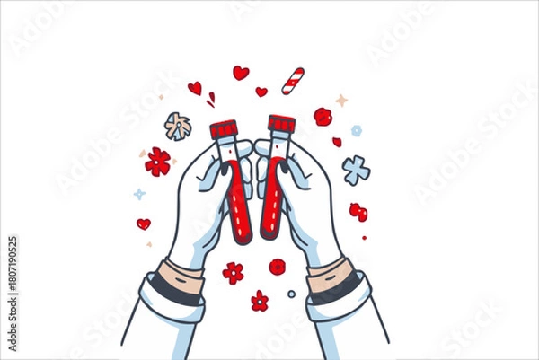 Obraz Blood Sample Analysis Doctor's Hands Holding Test Tubes with Red Liquid