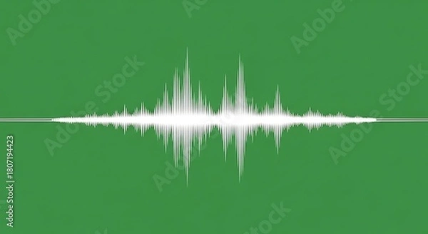 Obraz 鮮やかな緑背景に浮かび上がる白い波形模様が、デジタルサウンドの鼓動を表現する