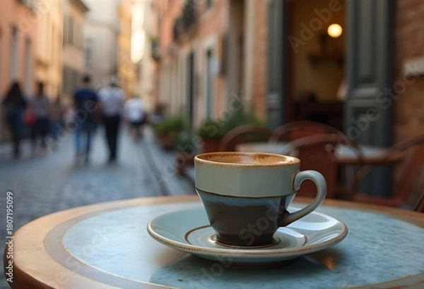 Obraz Enjoying a Relaxing Moment with Coffee on a European Street